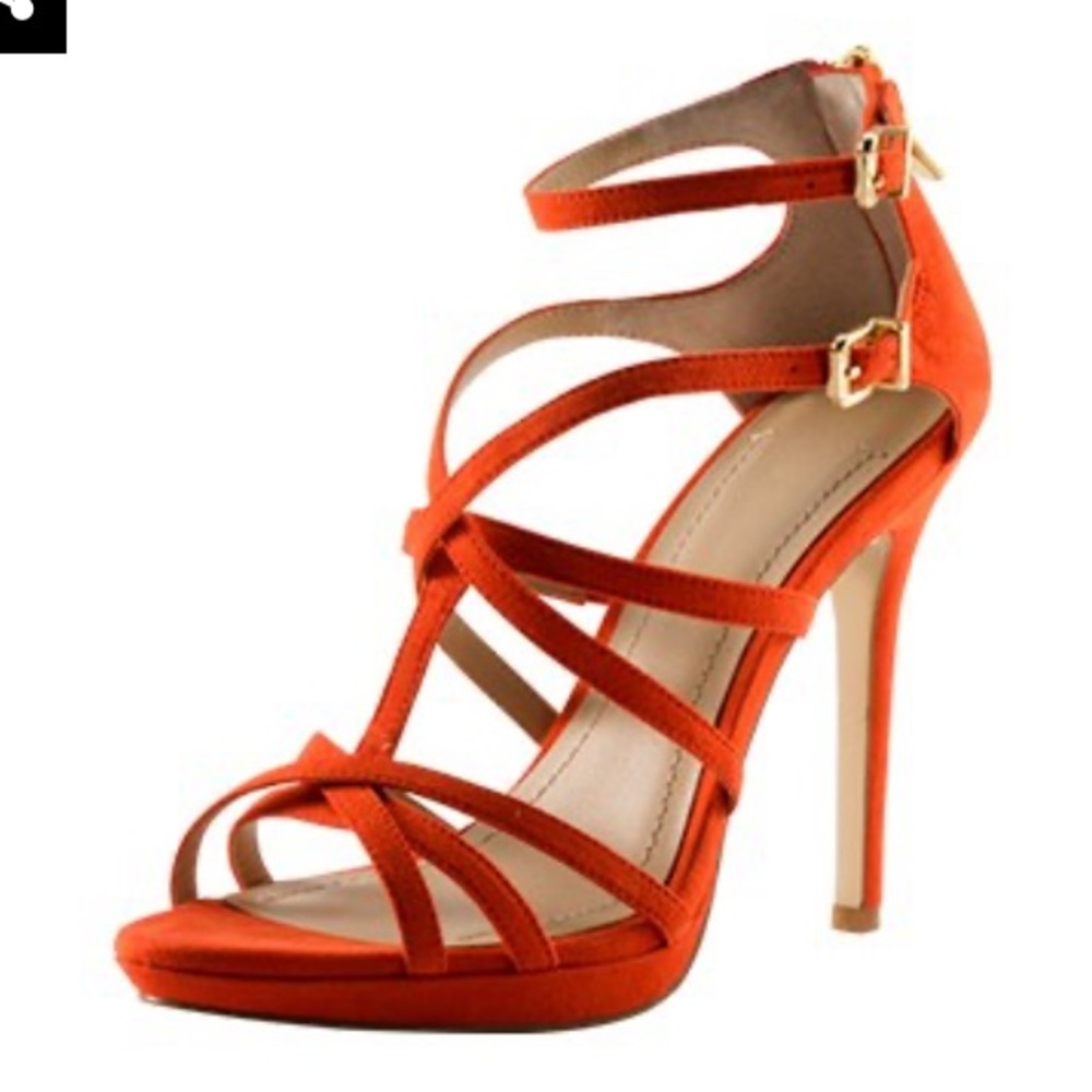 BCBGeneration Montie Orange Suede Leather Strappy Heels - size 5.5B